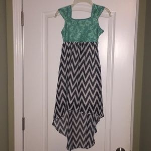 Hi- Low Chevron and Lace Statement Dress